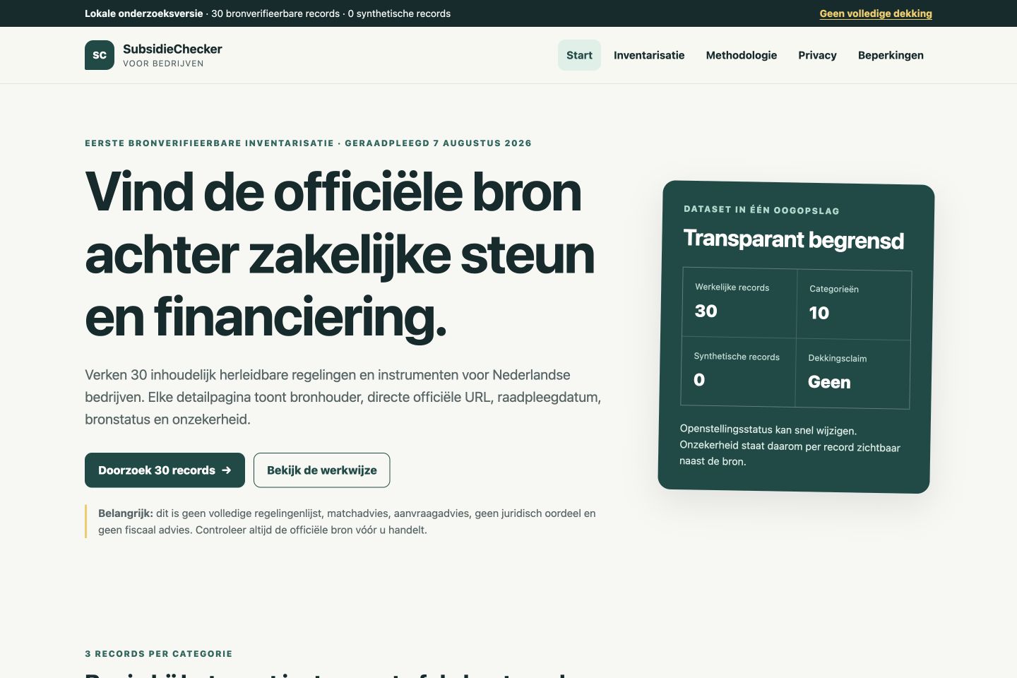 Fundalyn subsidiezoeker met officiële regelingen en filters
